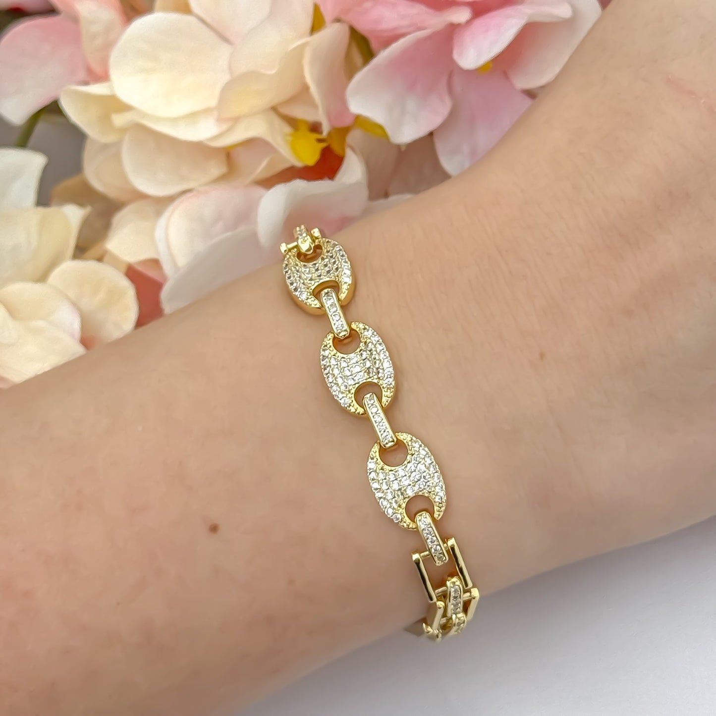 Pulseras Tejido Gucci con Circones Cristales Swarosky dde 18cm para Dama en Oro Laminado 18k