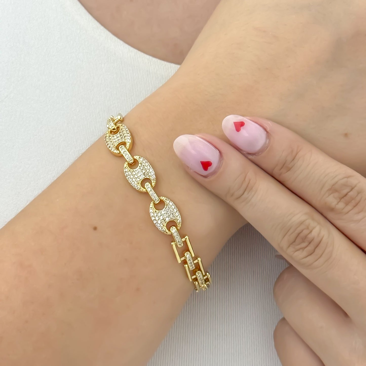 Pulseras Tejido Gucci con Circones Cristales Swarosky dde 18cm para Dama en Oro Laminado 18k