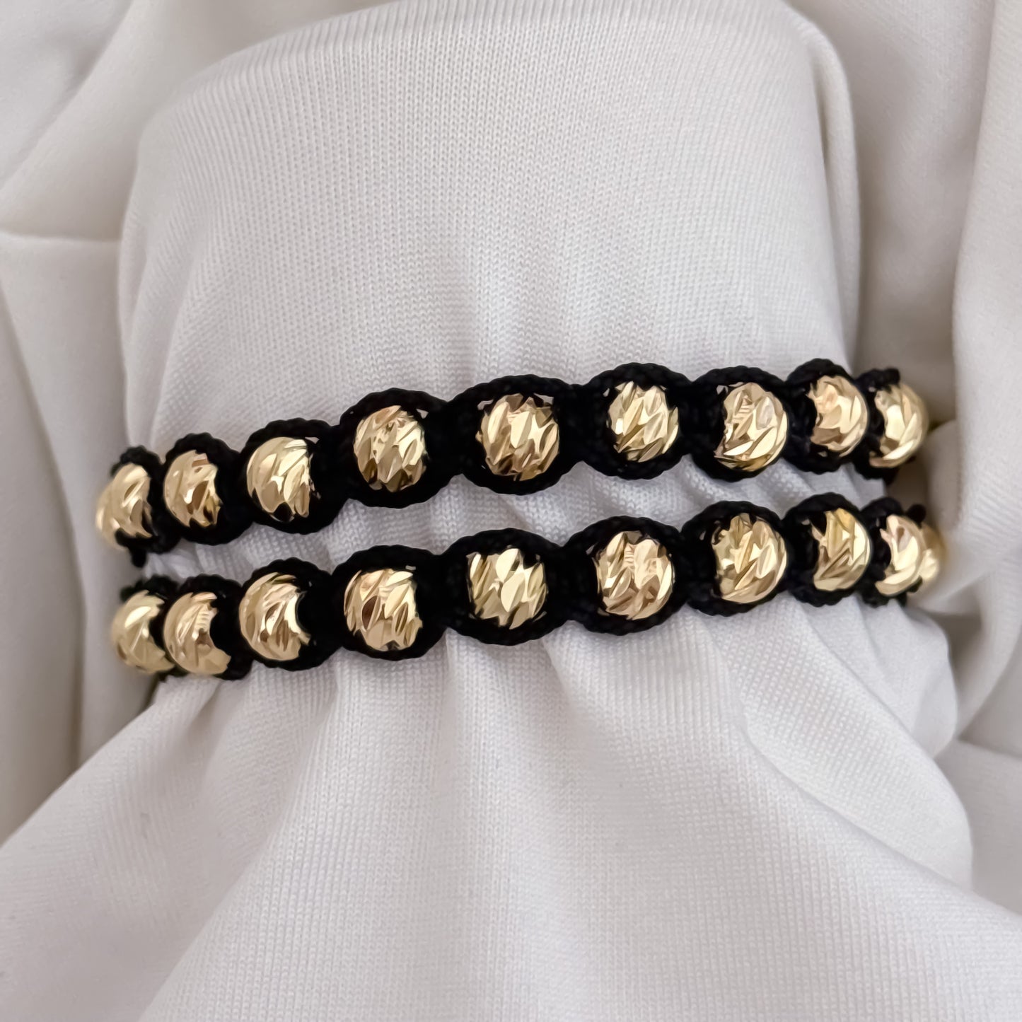 Promoción de 2 Pulseras para Pareja Tejido Macrame en Balin Italiano 6mm en Oro Laminado 18k con Garantia de por vida