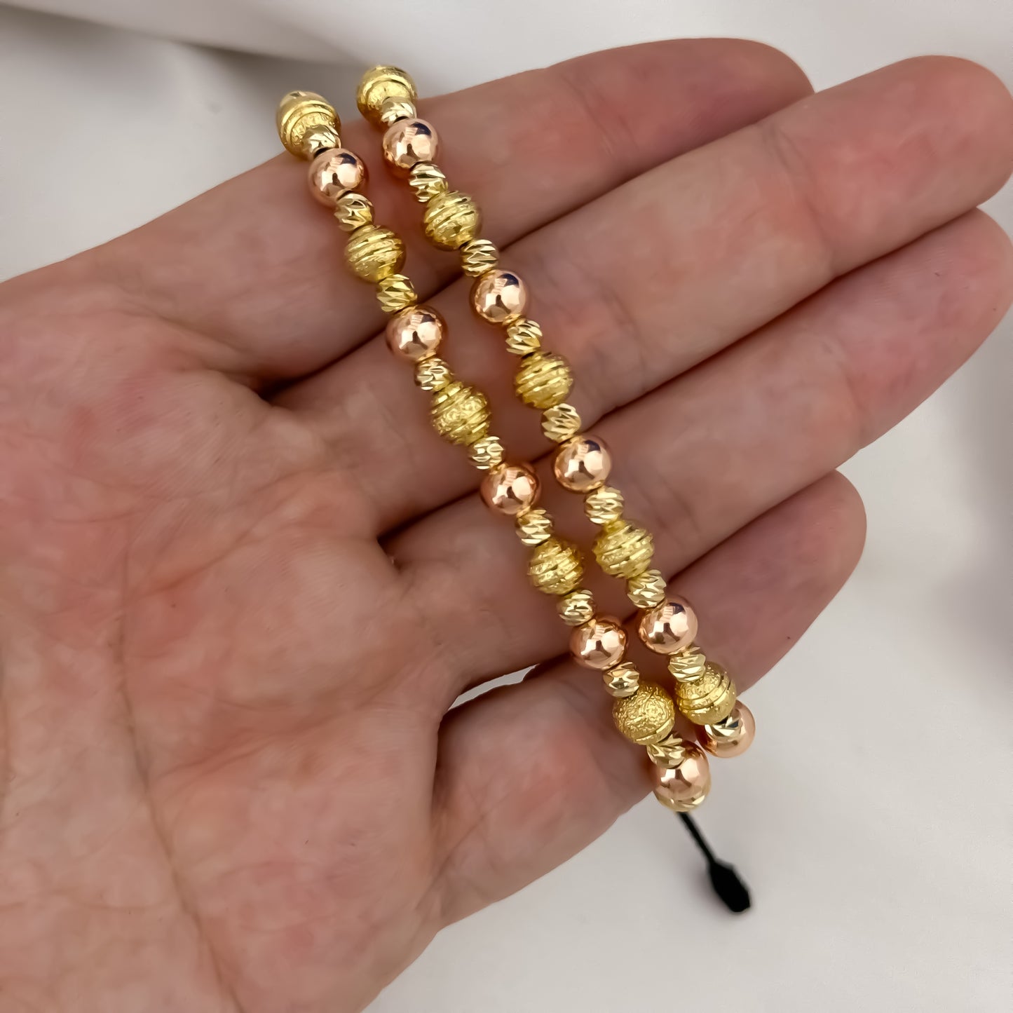 2 Pulseras para Parejas en Balin Italiano y Diamantado y Rosado liso en las Pulsera de infinitas Union en Oro Laminado 18k con Garantia de por vida