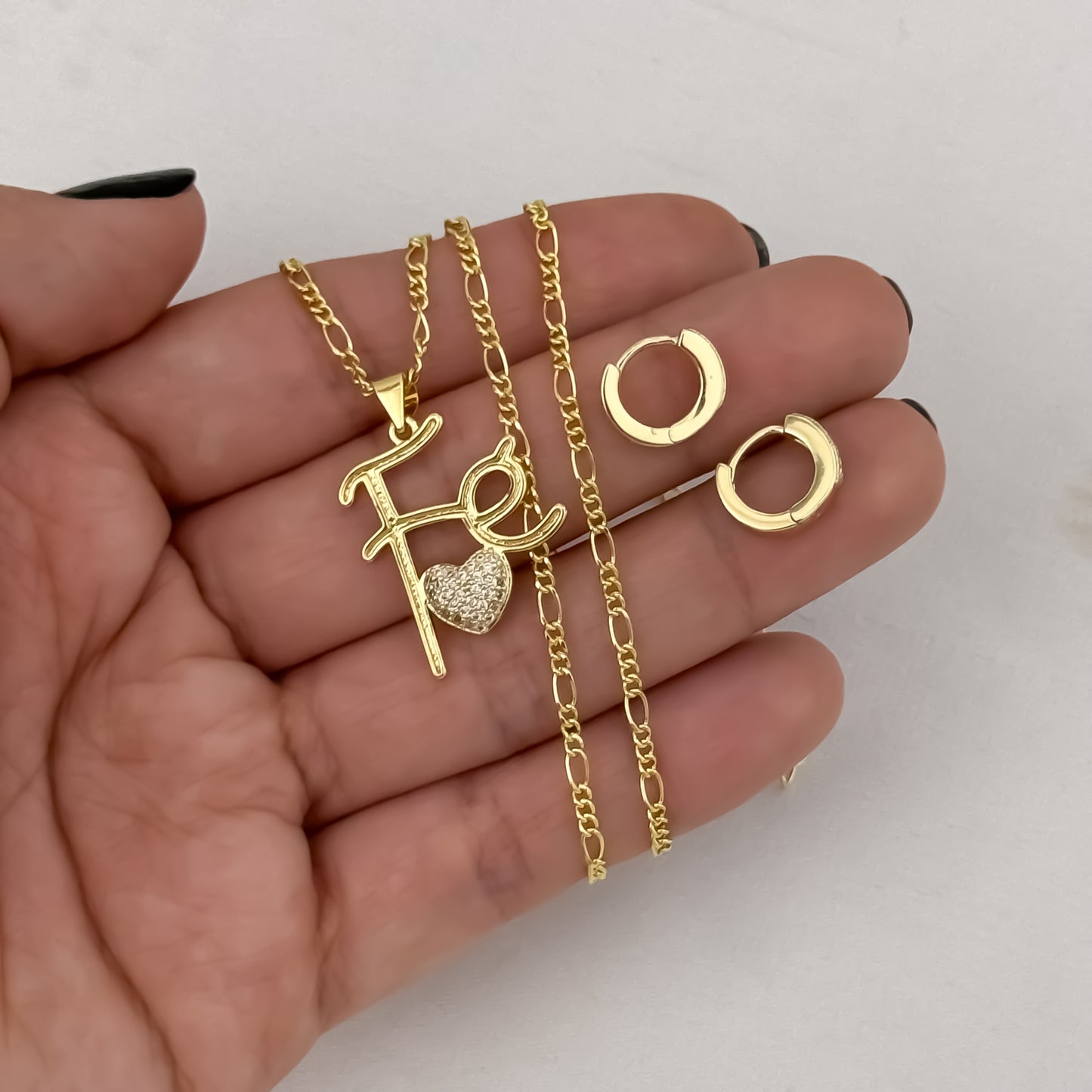 Cadena Tejido Catier de 45cm de 3mm de Grosor + Dije de Fe con Micro circones + Candongas con micro circones en Oro Laminado 18k con Garantia de por vida