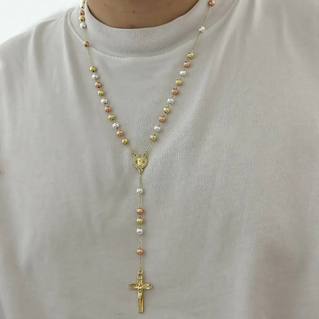 CAMANDULAS DE VIRGEN MILAGROSA DE 3 OROS CON BALIN DIAMANTADO 8MM EN BAÑO DE ORO DE 18K CON GARANTIA