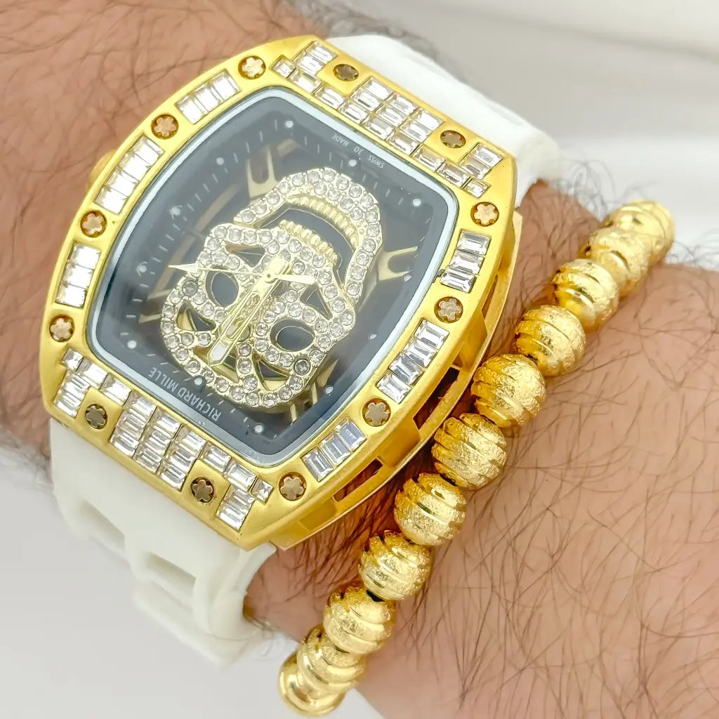 RELOJ RICHAR MILLE EN ORO AMARILLO + PULSERA BALIN DIAMANTADO 8MM EN BAÑ0 DE ORO DE 18K ,