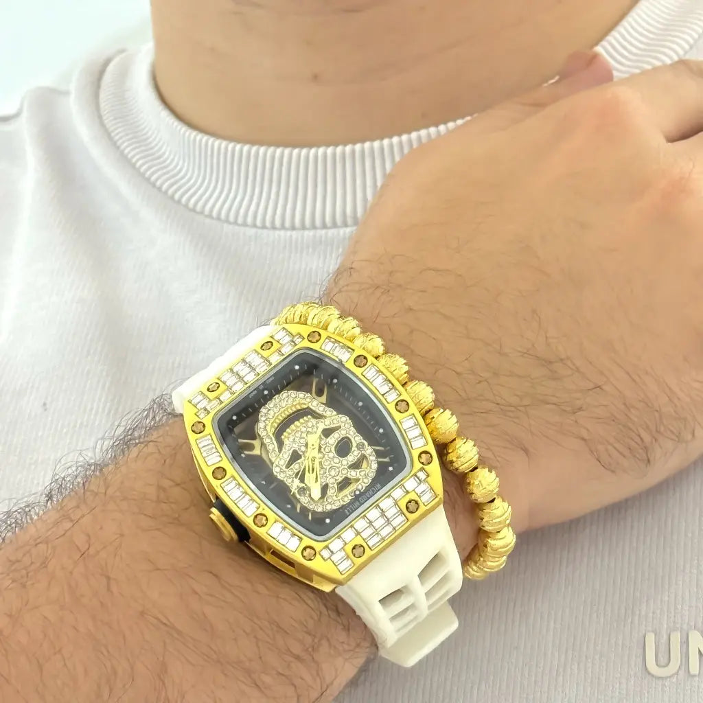 RELOJ RICHAR MILLE EN ORO AMARILLO + PULSERA BALIN DIAMANTADO 8MM EN BAÑ0 DE ORO DE 18K ,