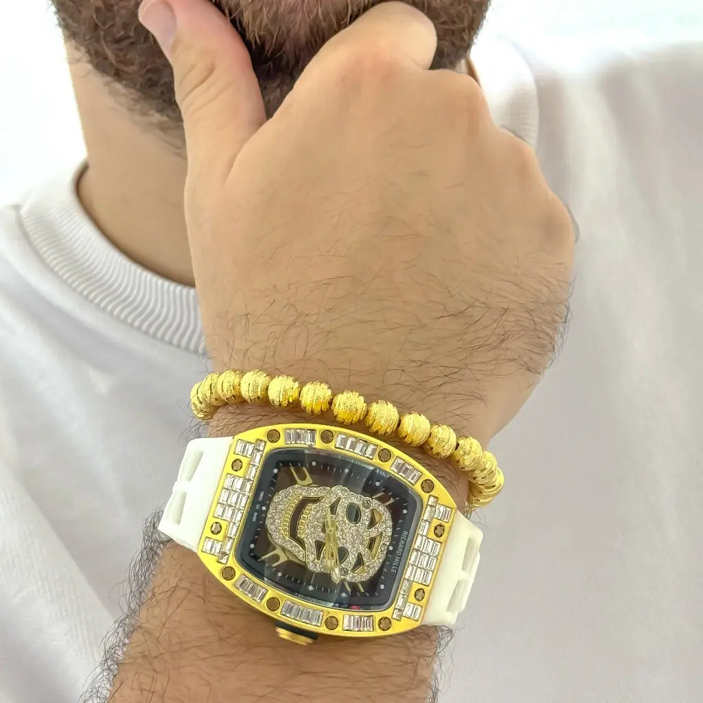 RELOJ RICHAR MILLE EN ORO AMARILLO + PULSERA BALIN DIAMANTADO 8MM EN BAÑ0 DE ORO DE 18K ,