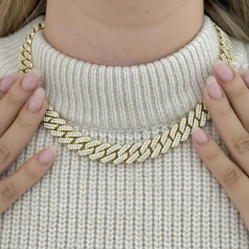 CHOKER CUBANO GRUESO CON CIRCONES DE 50CM-20MM DE GROSOR DISPONIBLES HOMBRE O DAMA EN BAÑO DE ORO DE 18K CON GARANTIA DE POR VIDA