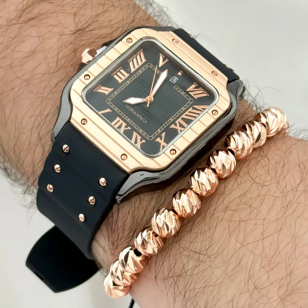 RELOJ CARTIER EN ORO ROSA + PULSERA BALIN ITALIANO EN ORO ROSA 8MM EN BAÑO DE ORO DE 18K