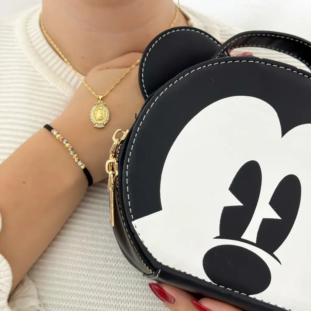 Conjunto Para Dama Cadena Singapur 45cm + Virgen Guadalupe + Pulse de 3 oro Balin Itaialino en Baño de Oro de 18k + Obsequio Bolso Mickey