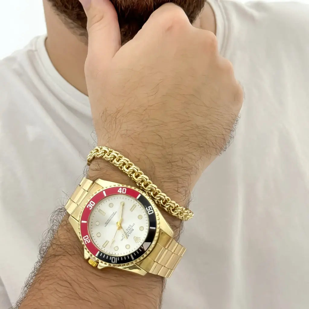 RELOJ ROLEX ORO AMARILLO + PULSERA BARBADA 20CM EN BAÑ0 DE ORO DE 18K