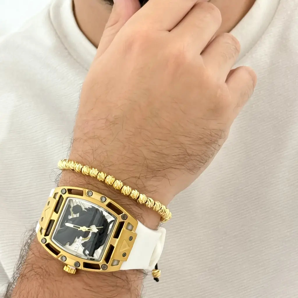 RELOJ GUESS DE ALTA CALIDAD + PULSERA BALIN ITALIANO 5MM EN ORO LAMINADO CON GARANTIA DE POR VIDA