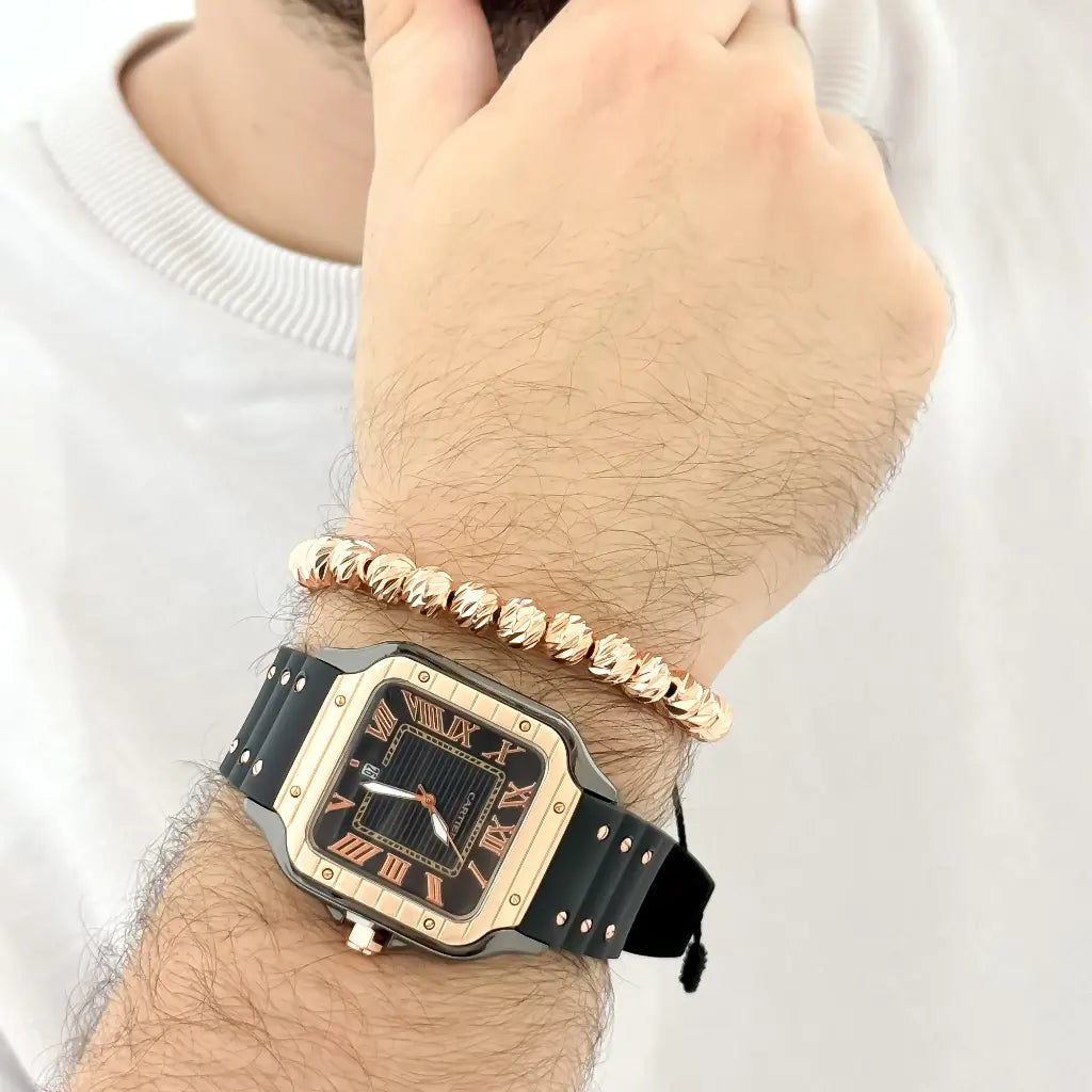RELOJ CARTIER EN ORO ROSA + PULSERA BALIN ITALIANO EN ORO ROSA 8MM EN BAÑO DE ORO DE 18K