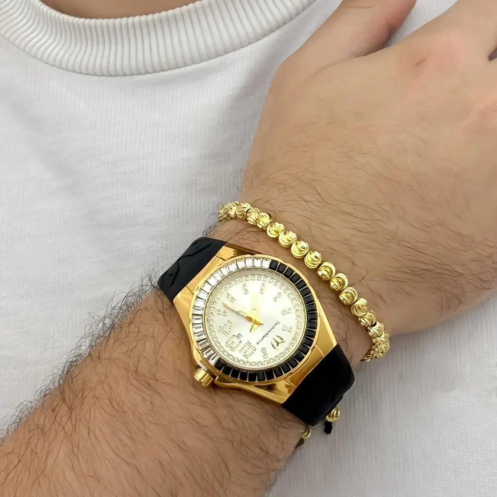 RELOJ TECHNOMARINE DORADO + PULSERAS BALIN ITALIANO 6MM EN BANO DE OROD E 18K CON GARANTIA