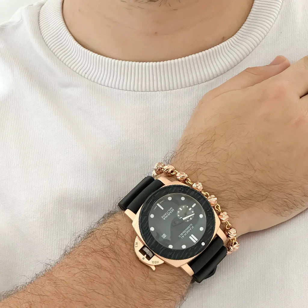 Reloj Panera Submersible Alta Calidad Oro Rosa + Pulsera Balin Oro Rosa Balin Italiano en Baño de Oro 18k con Garantia
