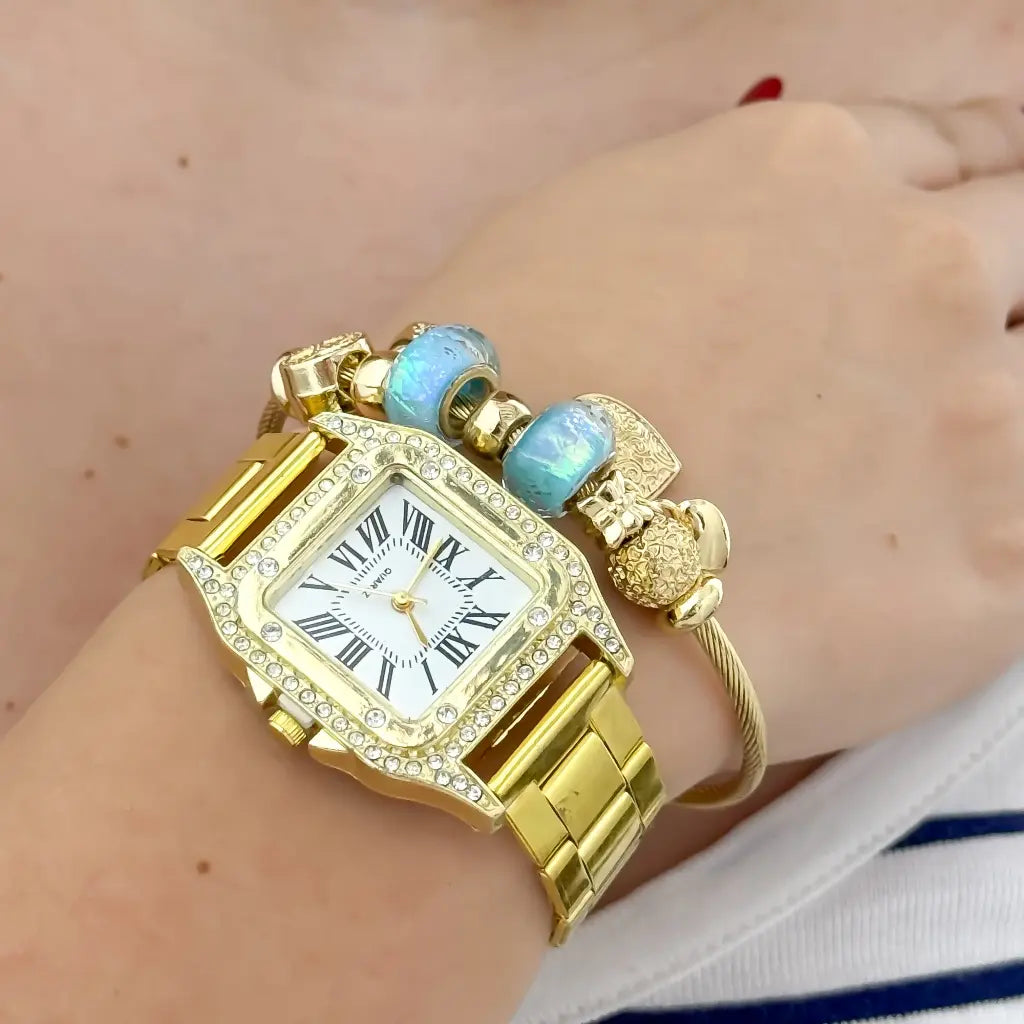PULSERA PANDORA EN BAÑO ORO DE 18K CON GARANTIA + RELOJ TIPO CATIER
