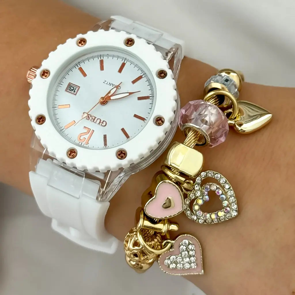 Reloj Guess + Pulsera Pandora en Oro Laminado 18k con Garantia de por vida