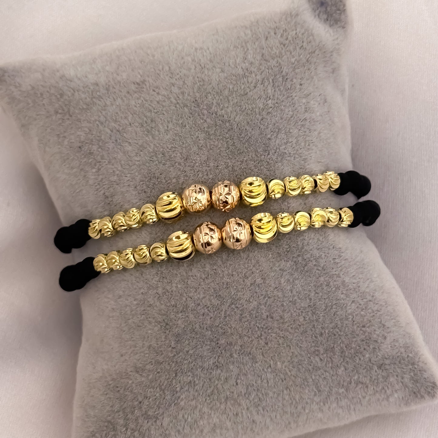 Promoción de 2 Pulseras Para Parejas en Balin Italiano de 5mm y 4mm y Oro Rosa + Neopreno en Oro Laminado 18k con Garantía de por vida