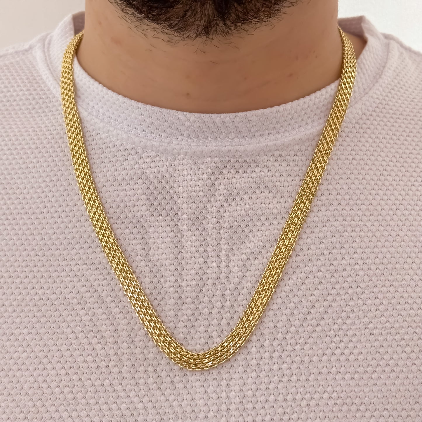 Cadena Tejido Chino Doble Carril de 60cm de 6mm de Grosor en Oro Laminado 18k con Garantia de por vida