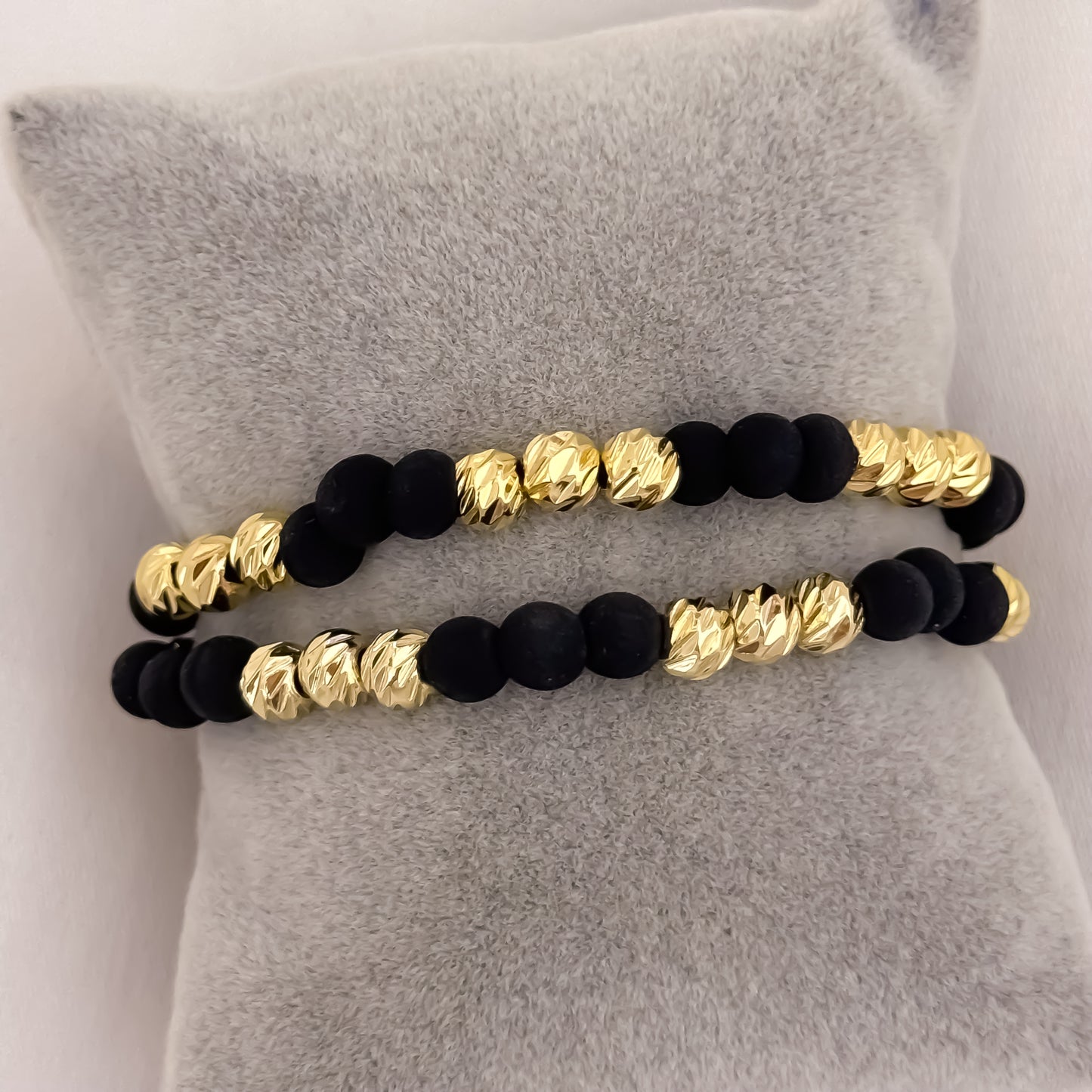 Promoción de Amor y Amistar 2 Pulseras Balin italiano de 6mm con Neopreno en Oro Laminado 18k con Garantía de por vida