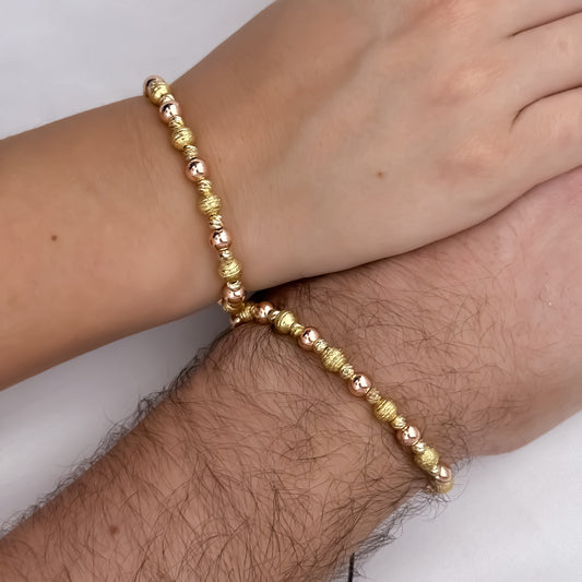 2 Pulseras para Parejas en Balin Italiano y Diamantado y Rosado liso en las Pulsera de  infinitas Union  en Oro Laminado 18k con Garantia de por vida