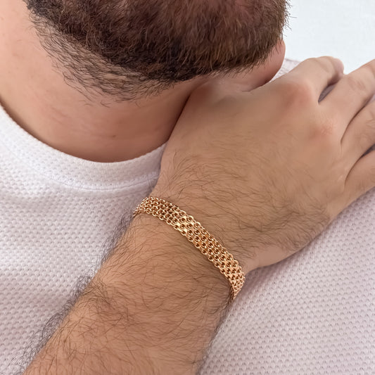 Pulsera Tejido Chino grueso de 20cmd e 10mm en Oro Rosa Laminado 18k con Garantía de por vida