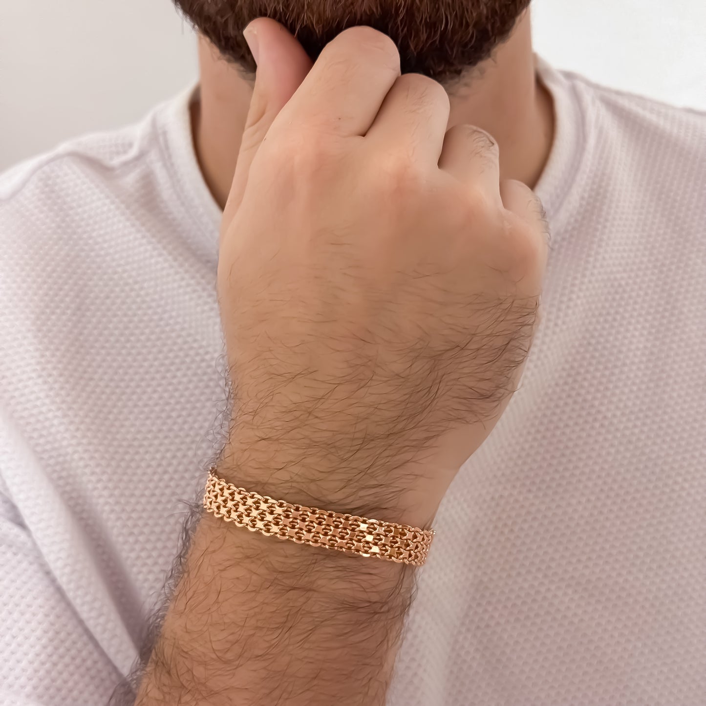 Pulsera Tejido Chino grueso de 20cmd e 10mm en Oro Rosa Laminado 18k con Garantía de por vida