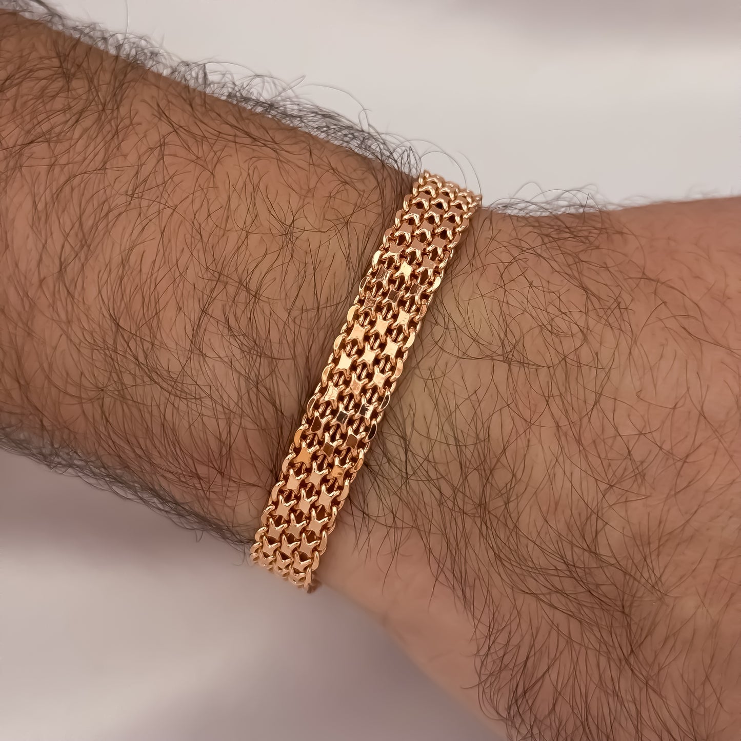 Pulsera Tejido Chino grueso de 20cmd e 10mm en Oro Rosa Laminado 18k con Garantía de por vida
