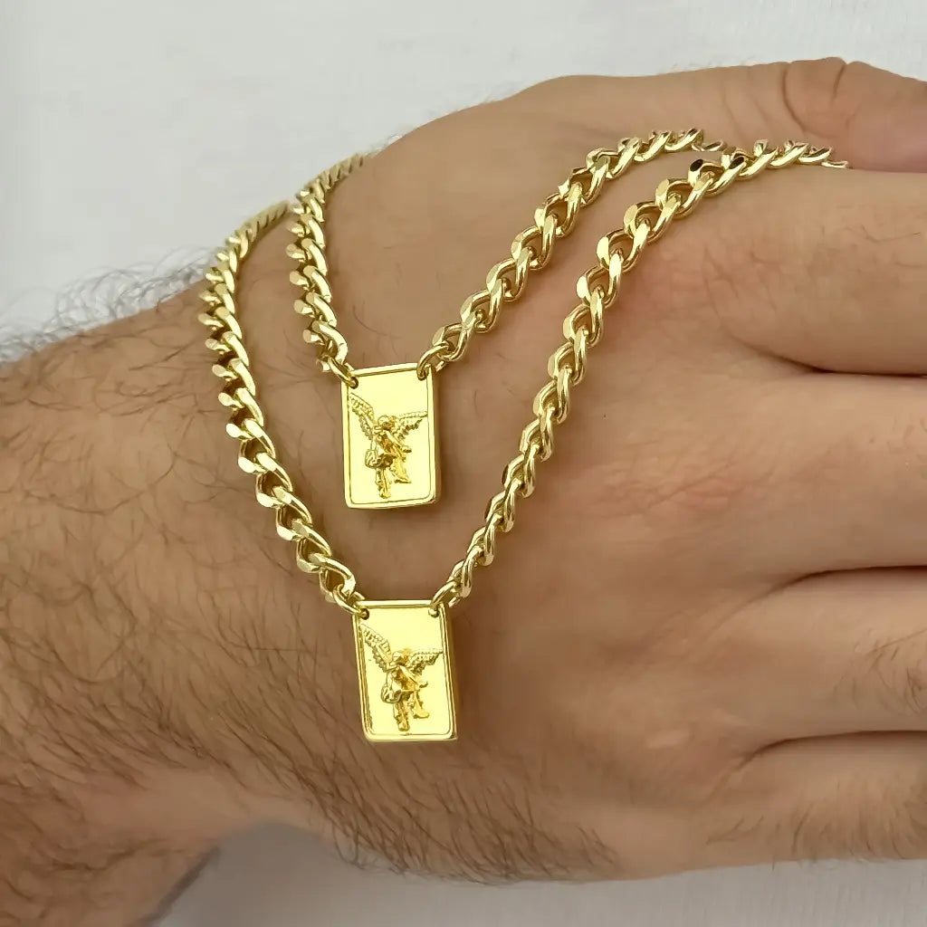 Escapulario Tejido Cubano San Miguel Arcangel Proteccion en Baño Oro  18k con Garantia