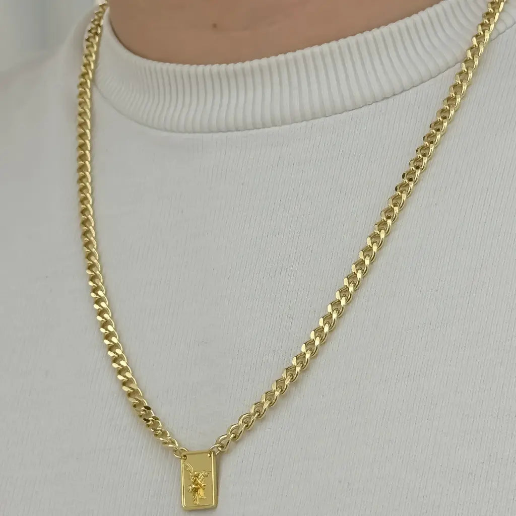 Escapulario Tejido Cubano San Miguel Arcangel Proteccion en Baño Oro  18k con Garantia