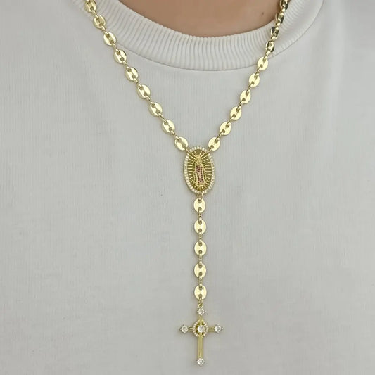 Camandula Tejido Gucci con Virgen de Guadalupe en Circones en Baño de Oro de 18k con Garantia